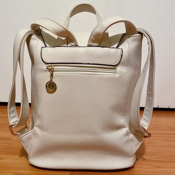 White and Gold Faux Leather Backpack - Picture 3 of 4